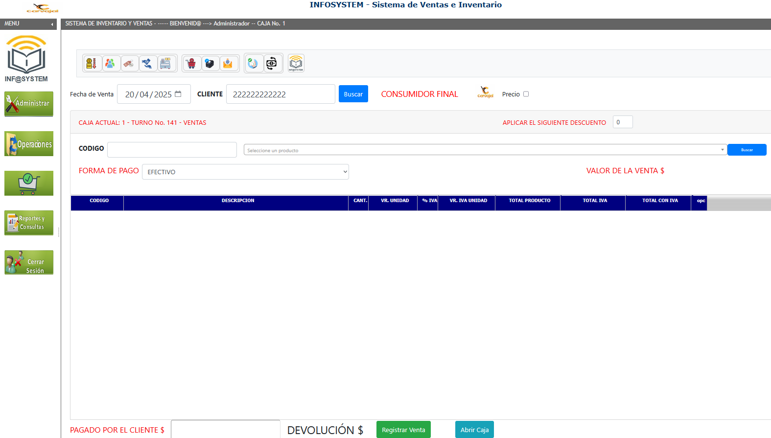 Imagen del sistema de venta POS